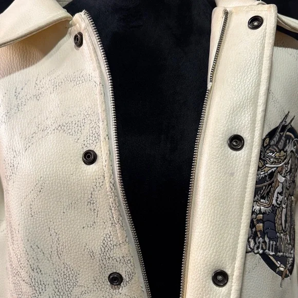 Cream Bomber Jacket with Dragon Embroidery - Picture 16 of 16